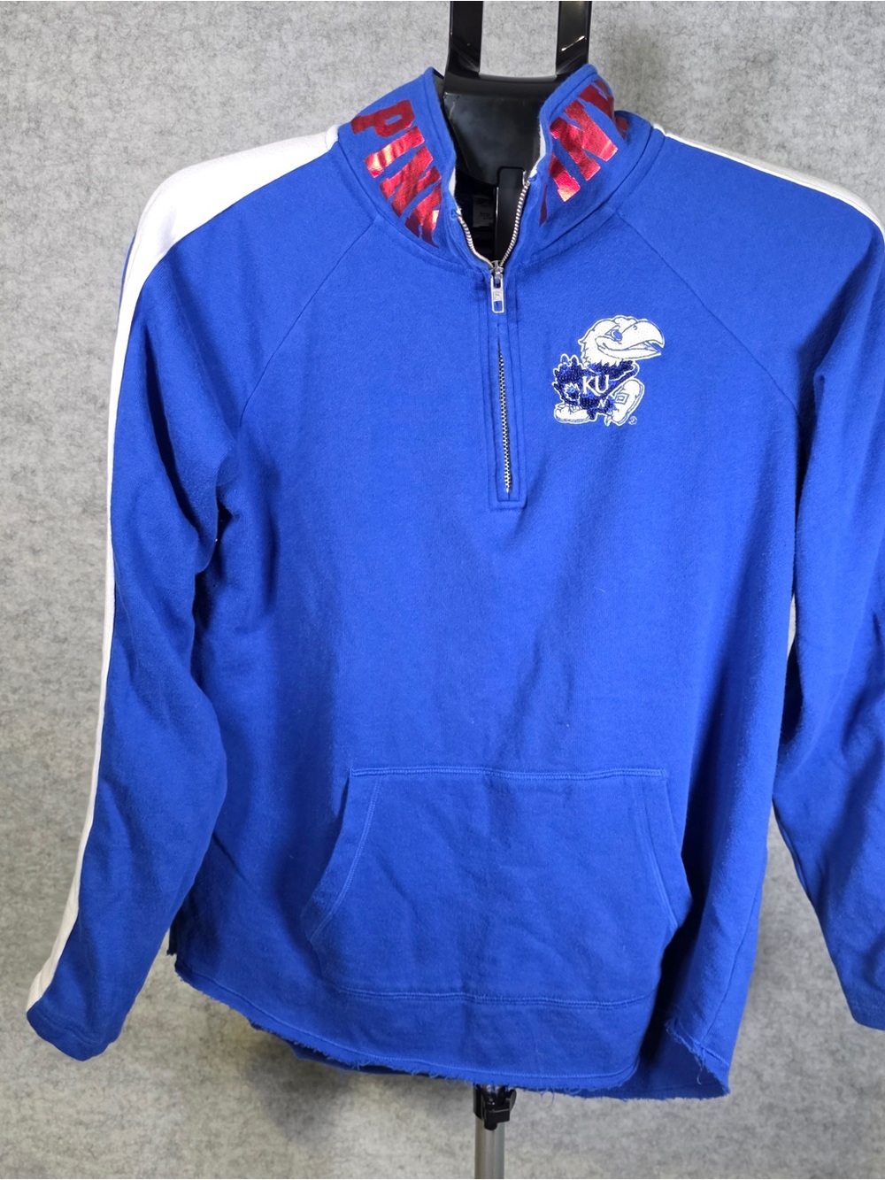 PINK Victoria's Secret Blue Quarter-Zip Pullover Kansas University Jayhawks M